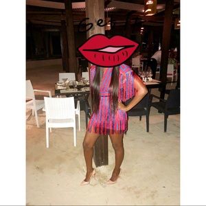 Worn once red and blue fringe dress